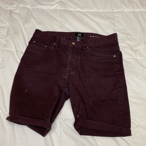 Red skinny shorts jean material